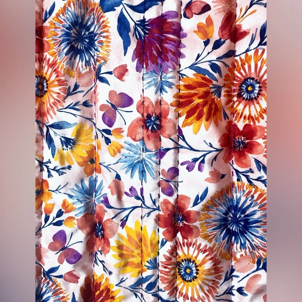 Pioneer Woman King Sham 1x Red White Multi-Color Floral Missing One Tie